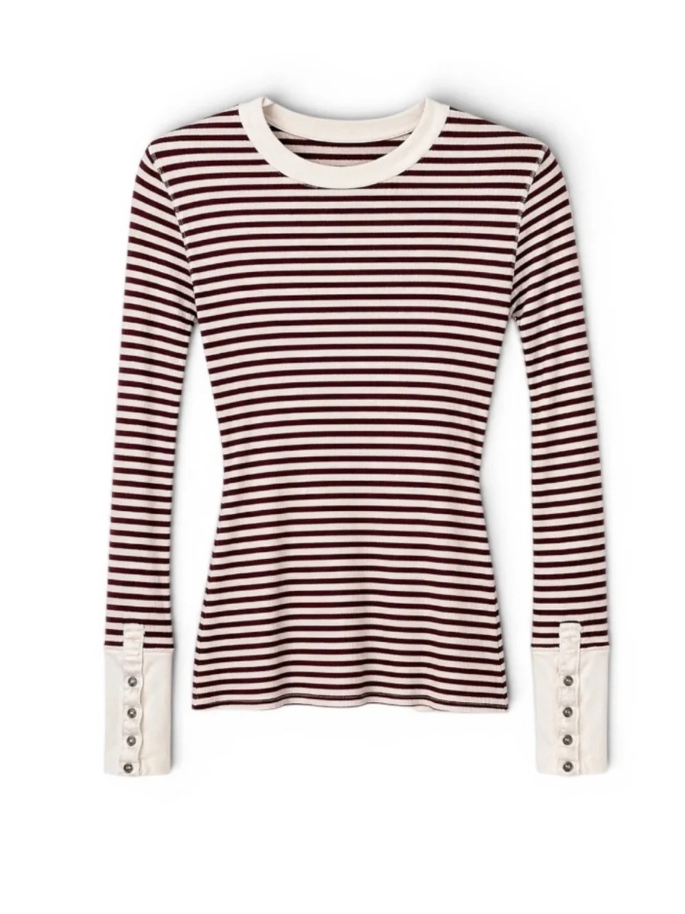 Sundance Striped Crewneck Thermal Crew Velvet Button Cuff Medium